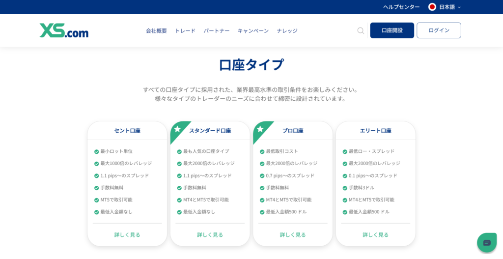 XS.comの口座タイプ