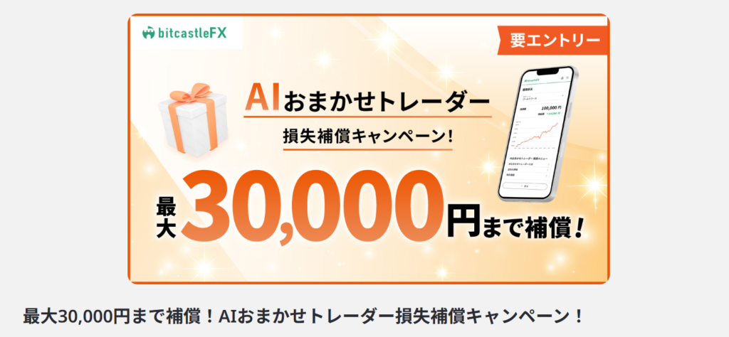bitcastleのAIおまかせトレーダー損失補償キャンペーンの画面